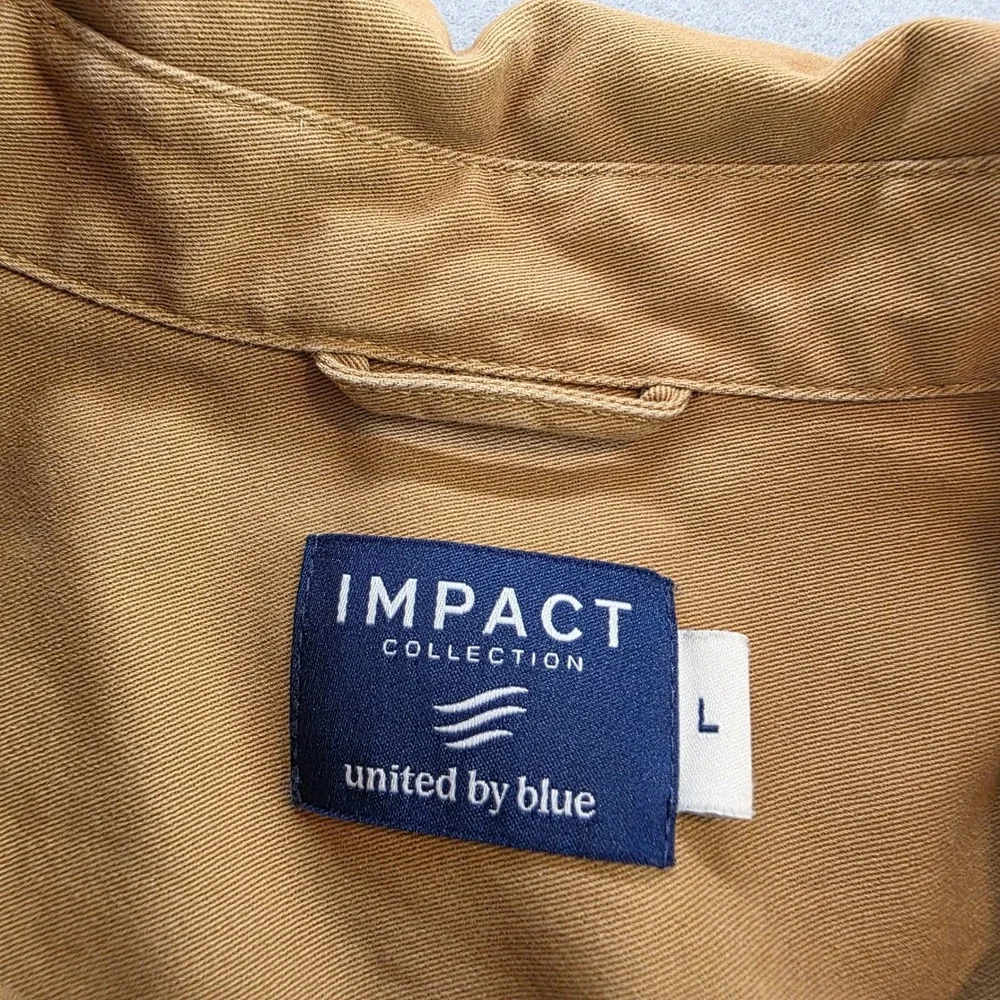United By Blue Impact Collection Tan Button Down Shirt Jacket Organic Workwear L